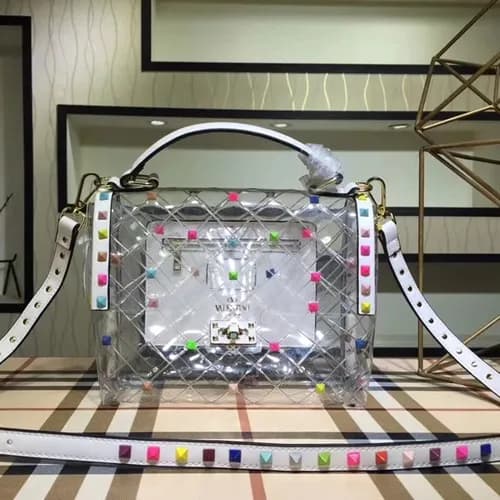 Valentino Rockstud Spike PVC Tote Shoulder Bag,23C… - 1