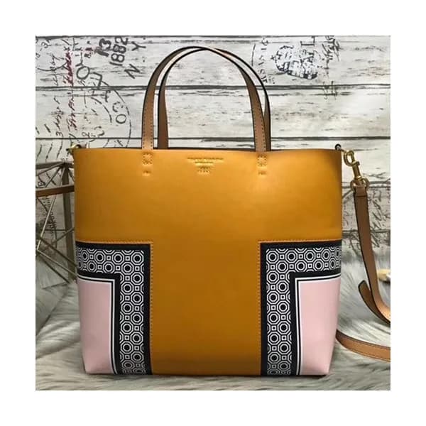 Tory Burch Leather Yellow Block-T Tote Shoulder Ba… - 1