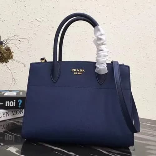 Prada 2019 Bibliothque Leather Tote Shoulder Bag,3… - 1