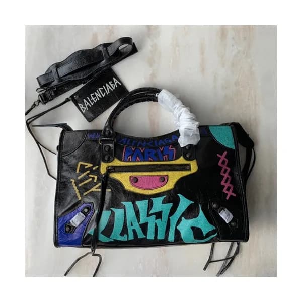 Balenciaga 2019 Graffiti Classic City Leather Medi… - 1