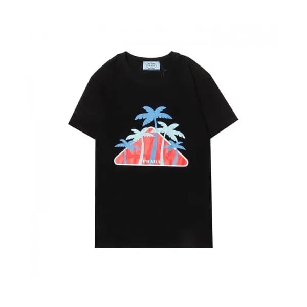 Prada Mens Basic Logo Short Sleeved Tshirts Black… - 1