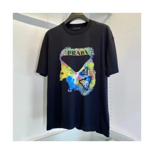 Prada Mens Basic Logo Short Sleeved Tshirts Black… - 1