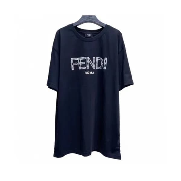 Fendi Mens Logo Casual Short Sleeved Tshirts Blac… - 1