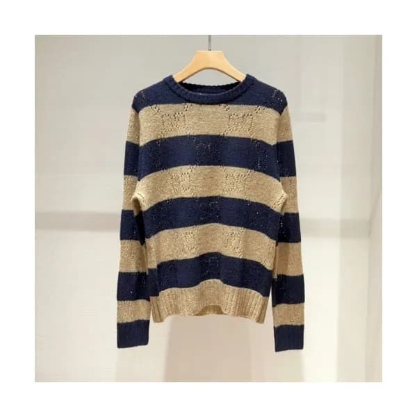 Gucci Mens Logo Crew-neck Wool Sweaters Navy - 구찌… - 1