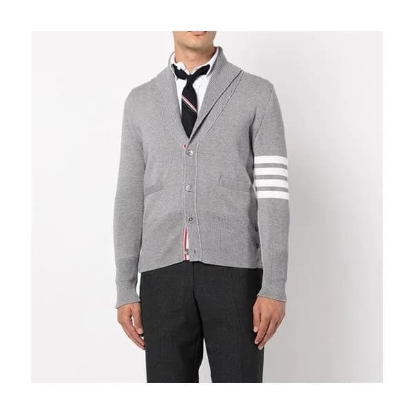 톰브라운 남성 브이넥 그레이 가디건 - Thom Browne Mens Gray Cardig… - 1