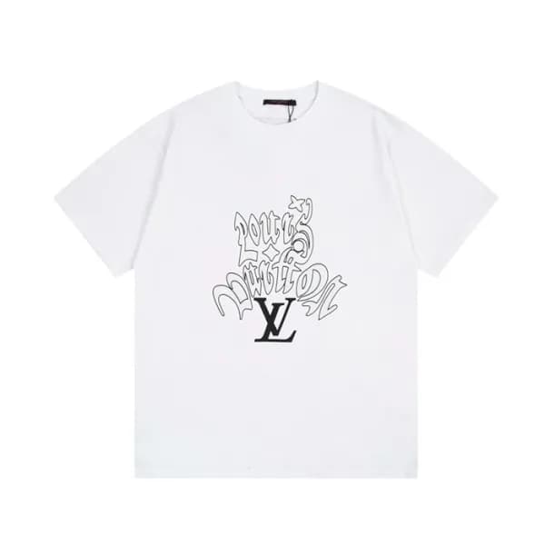 루이비통 남성 화이트 크루넥 반팔티 - Louis vuitton Mens White Sho… - 1
