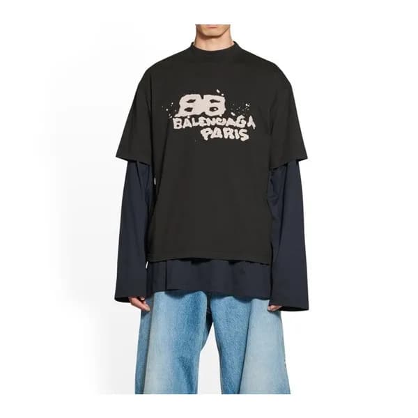 발렌시아가 남/녀 크루넥 블랙 반팔티 - Balenciaga Unisex Black Sho… - 1