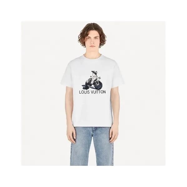 루이비통 남성 화이트 크루넥 반팔티 - Louis vuitton Mens White Sho… - 1