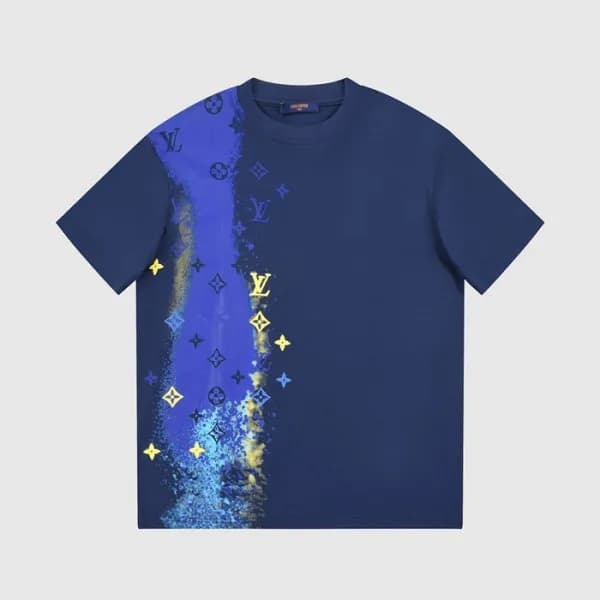 루이비통 남성 크루넥 블루 반팔티 - Louis vuitton Mens Blue Short… - 1