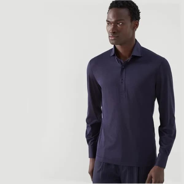 브루넬로쿠치넬리 남성 네이비 폴로 긴팔티 - Brunello Cucinelli Mens N… - 1
