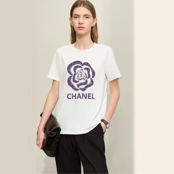 샤넬 여성 화이트 반팔 티셔츠 - Chanel Womens White Tshirts - c… - 1