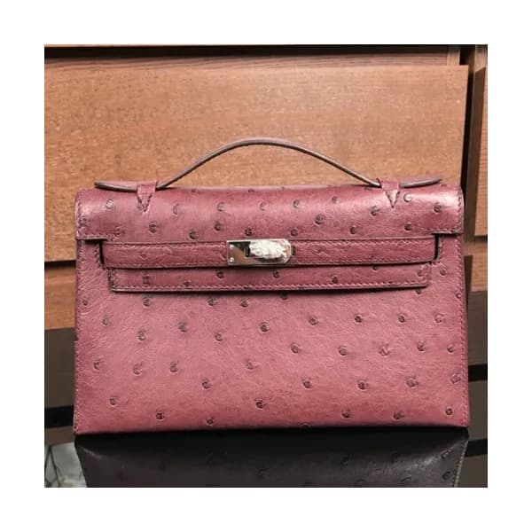 Hermes Mini Kelly Ostrich Leather Tote Bag / Clutc… - 1
