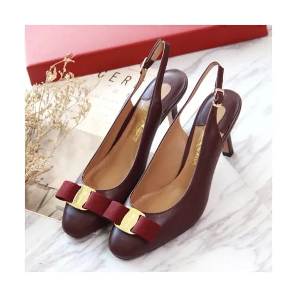 Ferragamo 2019 Womens Ribbon Metal Logo Slingback … - 1
