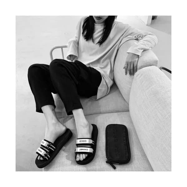 Chanel 2019 Women's Coco Logo Velcro Slipper -… - 1