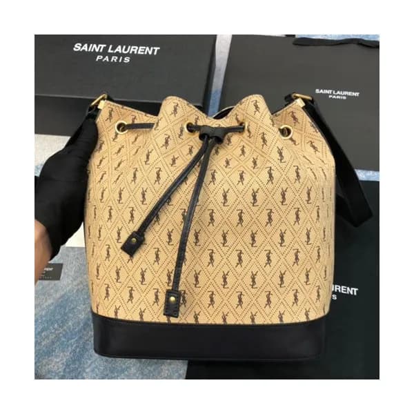 Saint Laurent 2019 Monogram All Over Canvas Bucket… - 1