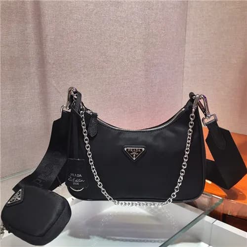 [프라다]Prada 2021 Women's Nylon Hobo Bag,22cm - … - 1