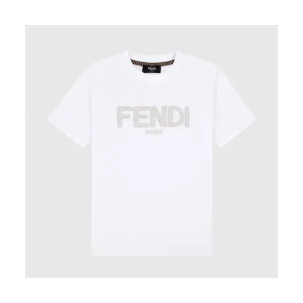 Fendi Mens Logo Casual Short Sleeved Tshirts Whit… - 1