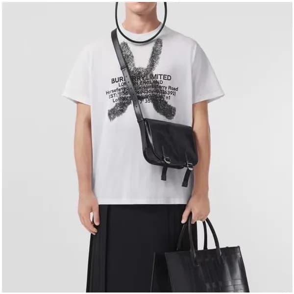 버버리 남자 크루넥 화이트 반팔티 - Unisex White Tshirts - bur042… - 1