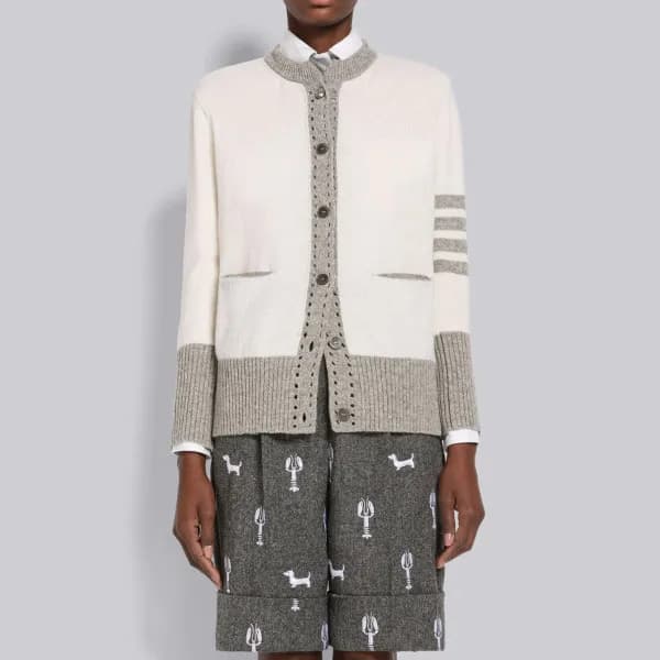톰브라운 여성 브이넥 그레이 가디건 - Thom Browne Womens Gray Card… - 1