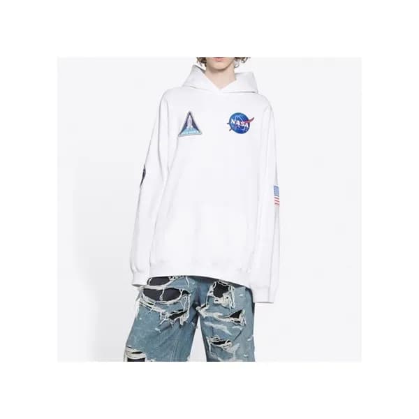 발렌시아가 남/녀 화이트 후드티 - Balenciaga Unisex White Hoodie… - 1