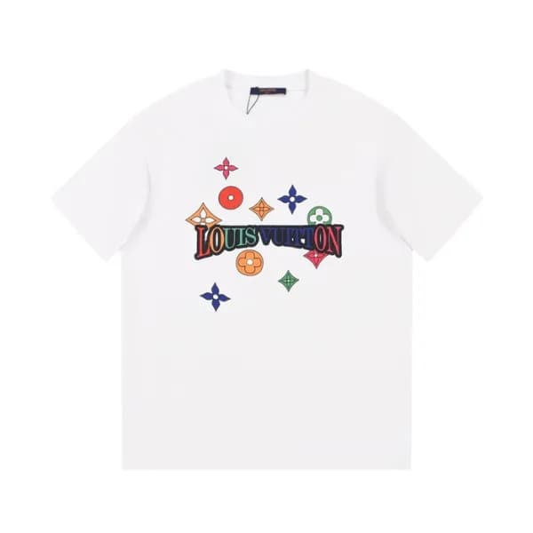 루이비통 남성 화이트 크루넥 반팔티 - Louis vuitton Mens White Sho… - 1
