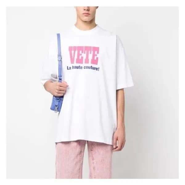 베트멍 남/녀 트렌디 화이트 반팔티 - Vetements Unisex White Tshir… - 1