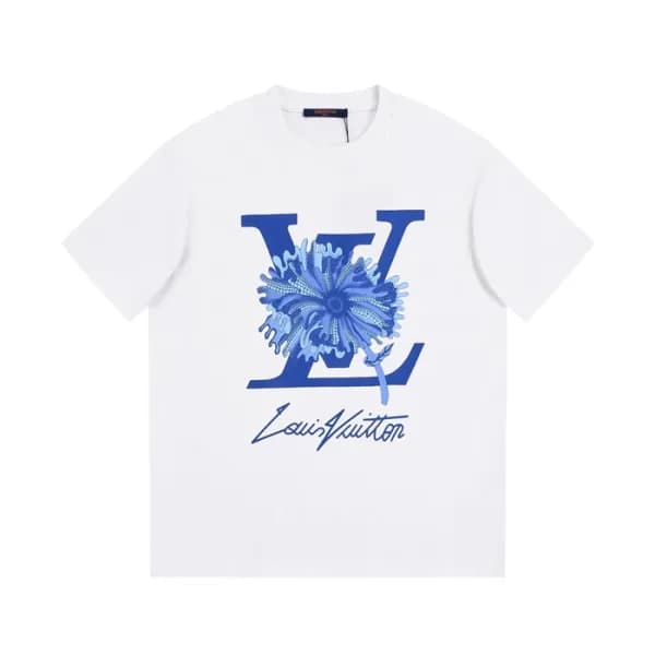 루이비통 남성 화이트 크루넥 반팔티 - Louis vuitton Mens White Sho… - 1
