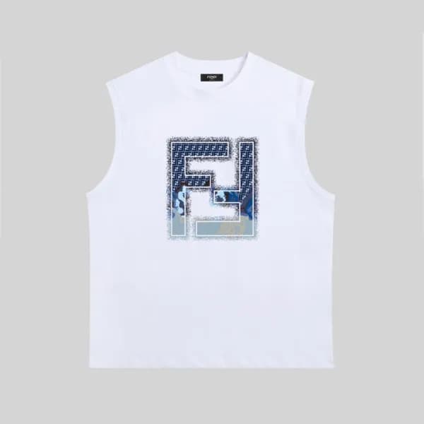 펜디 남성 화이트 크루넥 나시 - Fendi Mens White Sleeveless Tsh…