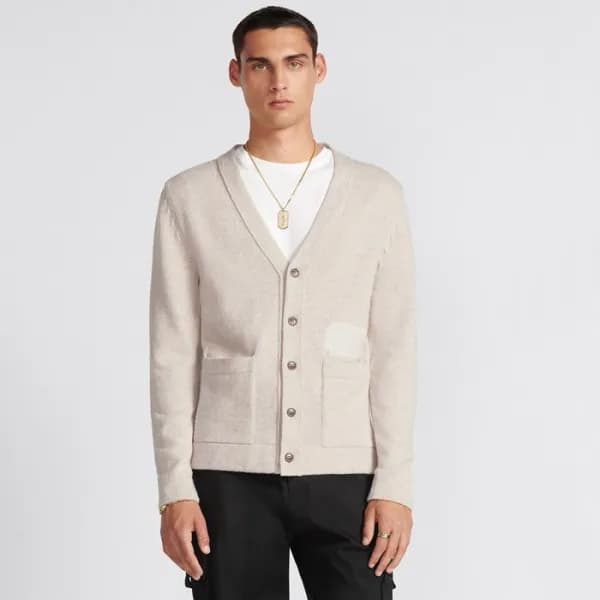 디올 남성 베이지 브이넥 가디건 - Dior Mens Beige Cardigan - dic… - 1