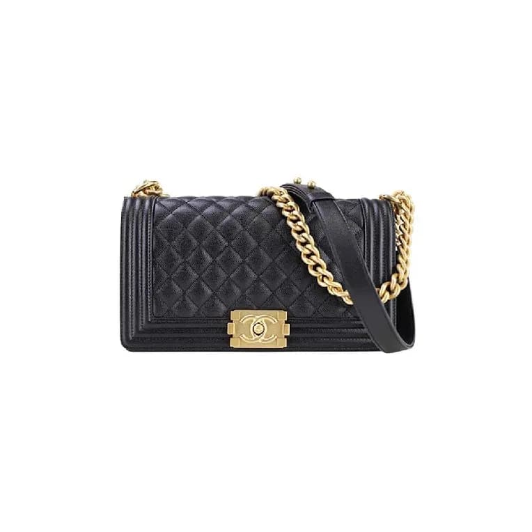 샤넬 보이백 미디움 캐비어 블랙 골드 - Chane Boy Bag Medium Caviar… - 1