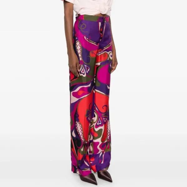 푸치 여성 오키디 프린트 실크 팬츠 - Pucci Womens Orchidee Printe… - 1