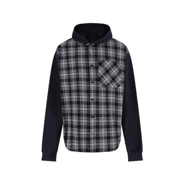 발렌시아가 남성 체크 패치워크 후드 셔츠 재킷 - Balenciaga Mens Flanne… - 1