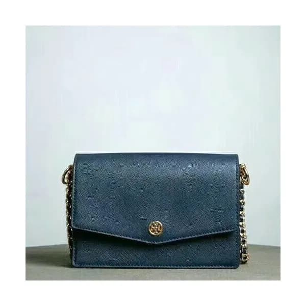 Tory Burch Leather Blue Robinson Convertible Chain… - 1