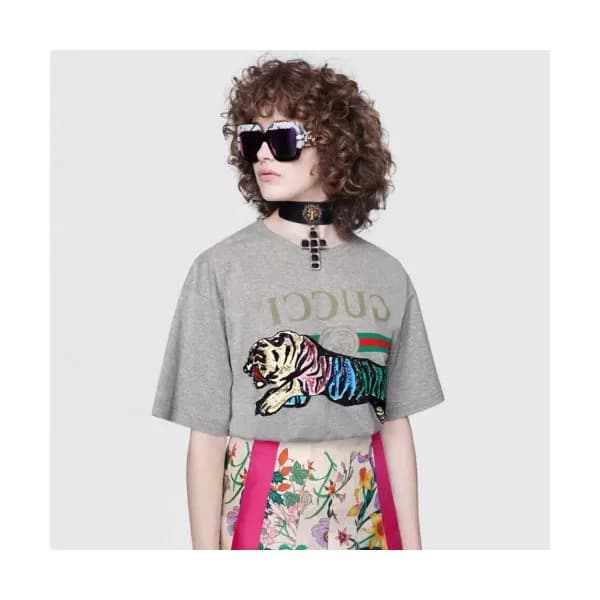 Gucci 2019 Mm/Wm Intarsia Tiger Cotton Short Sleev… - 1