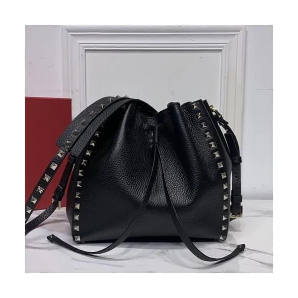 Valentino 2020 Garavani Rockstud Leather Bucket Sh… - 1