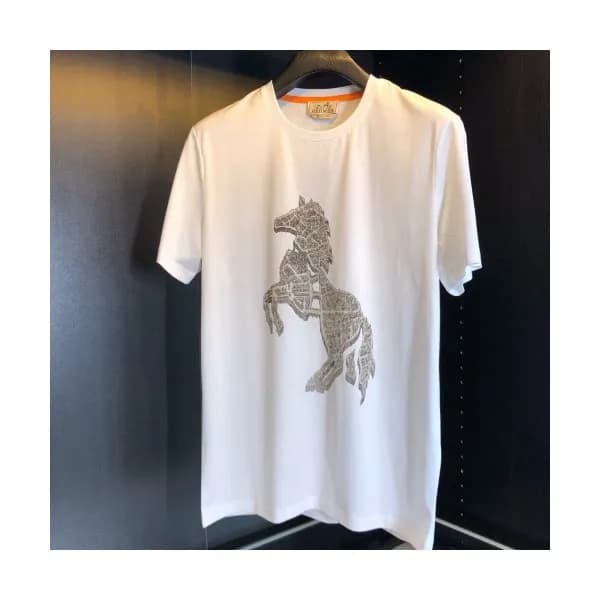 Hermes 2020 Mens Crew-neck Silket Short Sleeved Ts… - 1