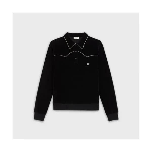 Celine Womens Velvet Polo Tshirts - 셀린느 여성 벨벳 폴로 긴… - 1