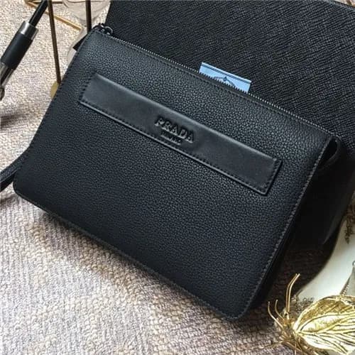[프라다]Prada 2021 Men's Leather Clutch Bag,001A,… - 1