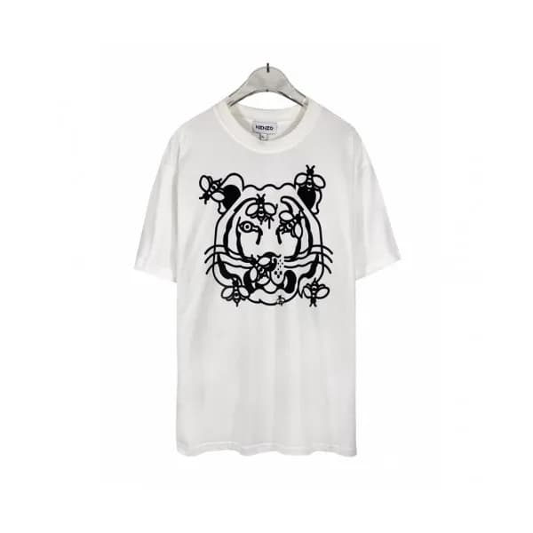 Kenzo Mens Tiger Cotton Short Sleeved Tshirts Whi… - 1
