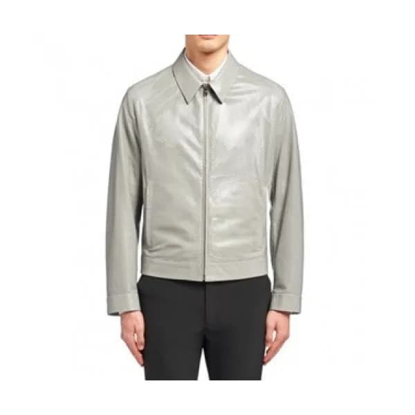 Prada Mens Logo Casual Leather Jacket Gray - 프라다 2… - 1