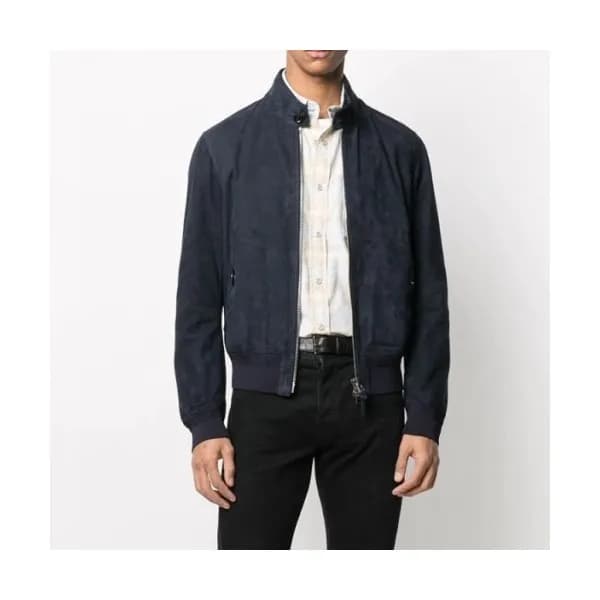Tom Ford Mens Logo Casual Leather Jackets Navy - … - 1