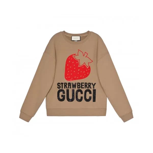 Gucci Unisex Logo Crew-neck Cotton Tshirts Camel … - 1