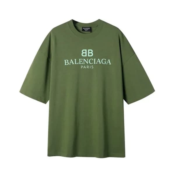 발렌시아가 남성 크루넥 그린 반팔티 - Mens Green Tshirts - bal0160… - 1