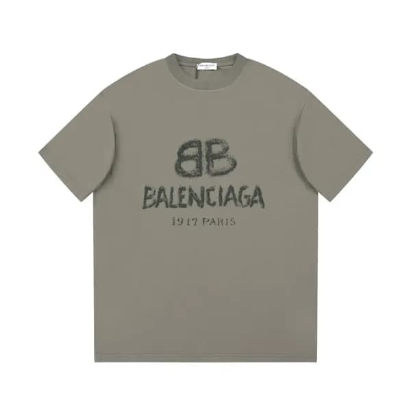 발렌시아가 남성 카키 크루넥 반팔티 - Balenciaga Mens Khaki Short … - 1