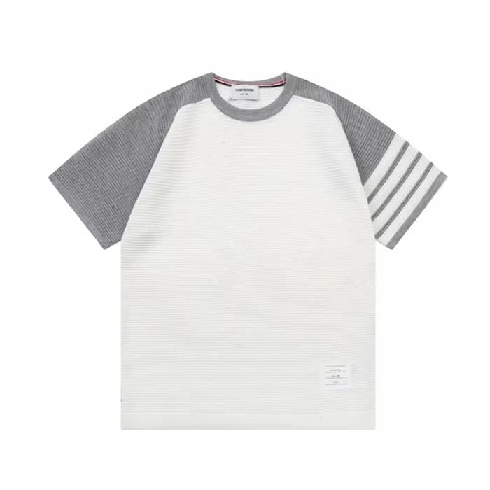 톰브라운 남성 크루넥 화이트 반팔티 - Thom Browne Mens White Tshir… - 1