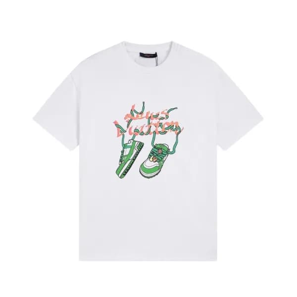 루이비통 남성 화이트 크루넥 반팔티 - Louis vuitton Mens White Sho… - 1