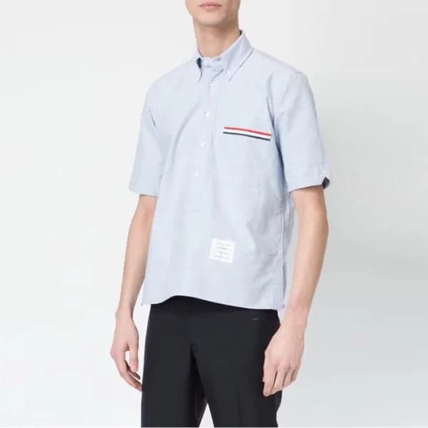 톰브라운 남성 반팔 블루 셔츠 - Thom Browne Mens Blue Dress Shi… - 1