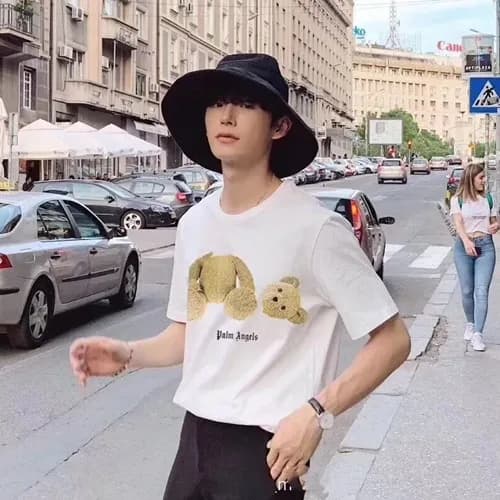 Palm Angels 2019 Mens Neck Logo Cotton Short Sleev… - 1