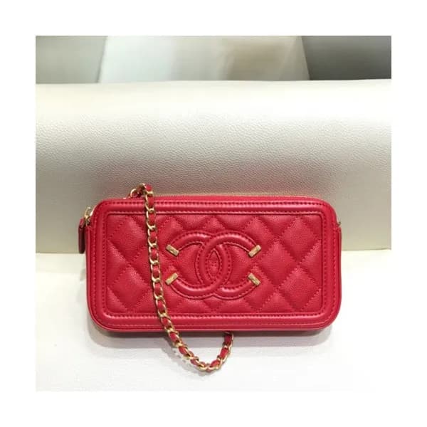 Chanel 2019 Leather Double Zip Chain Shoulder Bag … - 1
