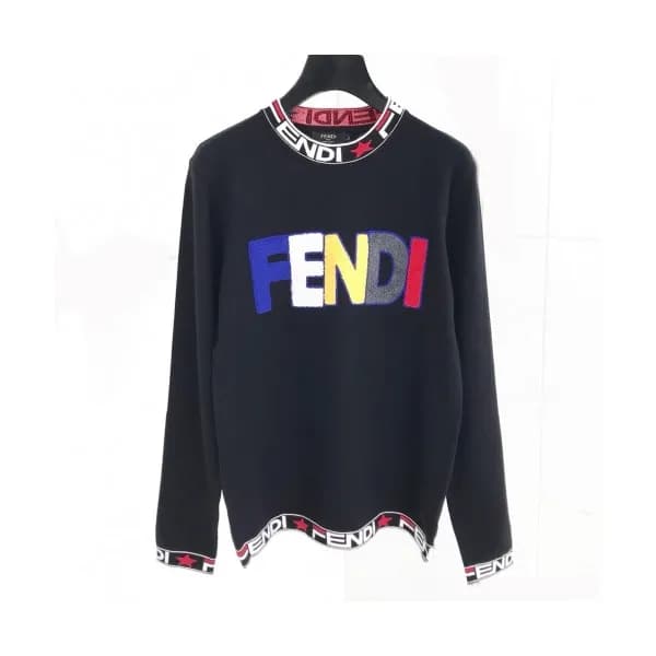Fendi 2020 Mens Logo Crew-neck Wool Sweaters - 펜디 … - 1